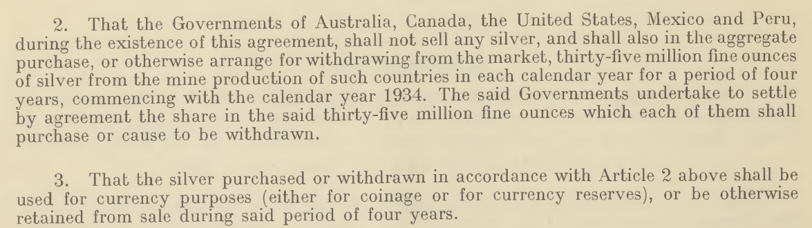 Source exhibit: London Silver Agreement: Articles 2–3