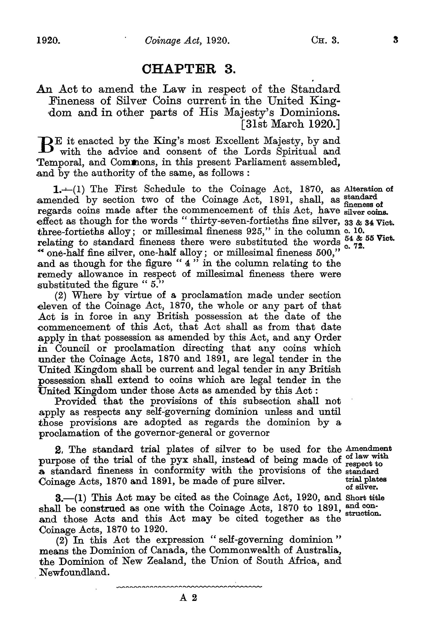 Source exhibit: Coinage Act 1920: complete page