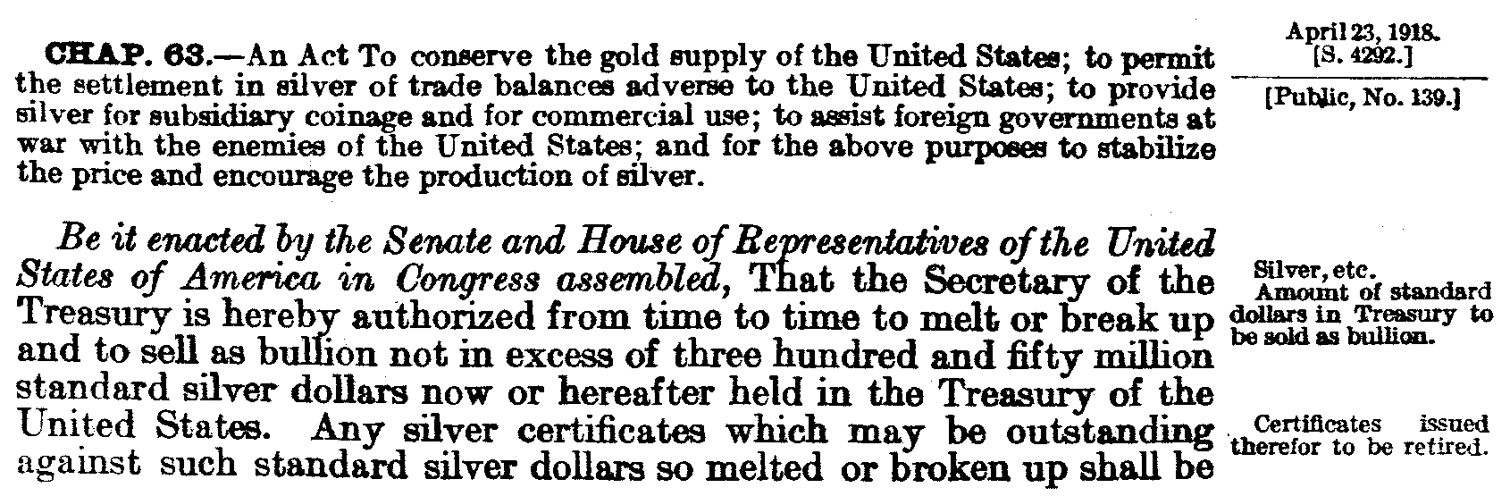 Original Pittman Act /23 April 1918 / Section 1