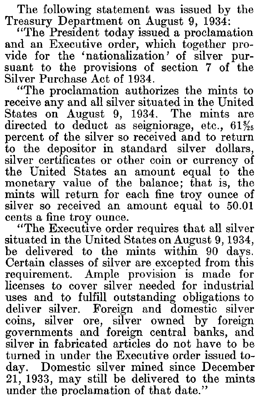 Treasury statement /9 August 1934 / Contemporary official reprint