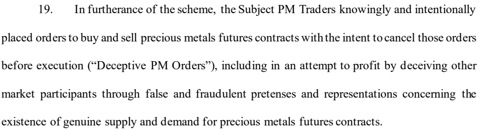 Original Statement of Facts, paragraph 19 / deceptive precious-metals orders / Filed 29 September 2020