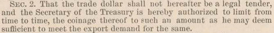 Trade-dollar cutoff, original Section 2 / 22 July 1876