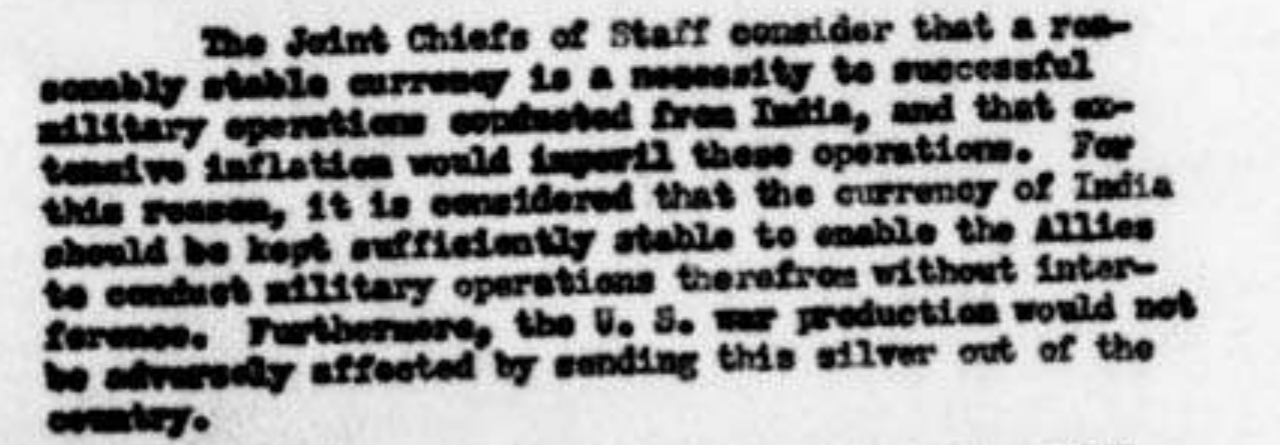 Source exhibit: Joint Chiefs: stable-currency paragraph, 3 December 1943