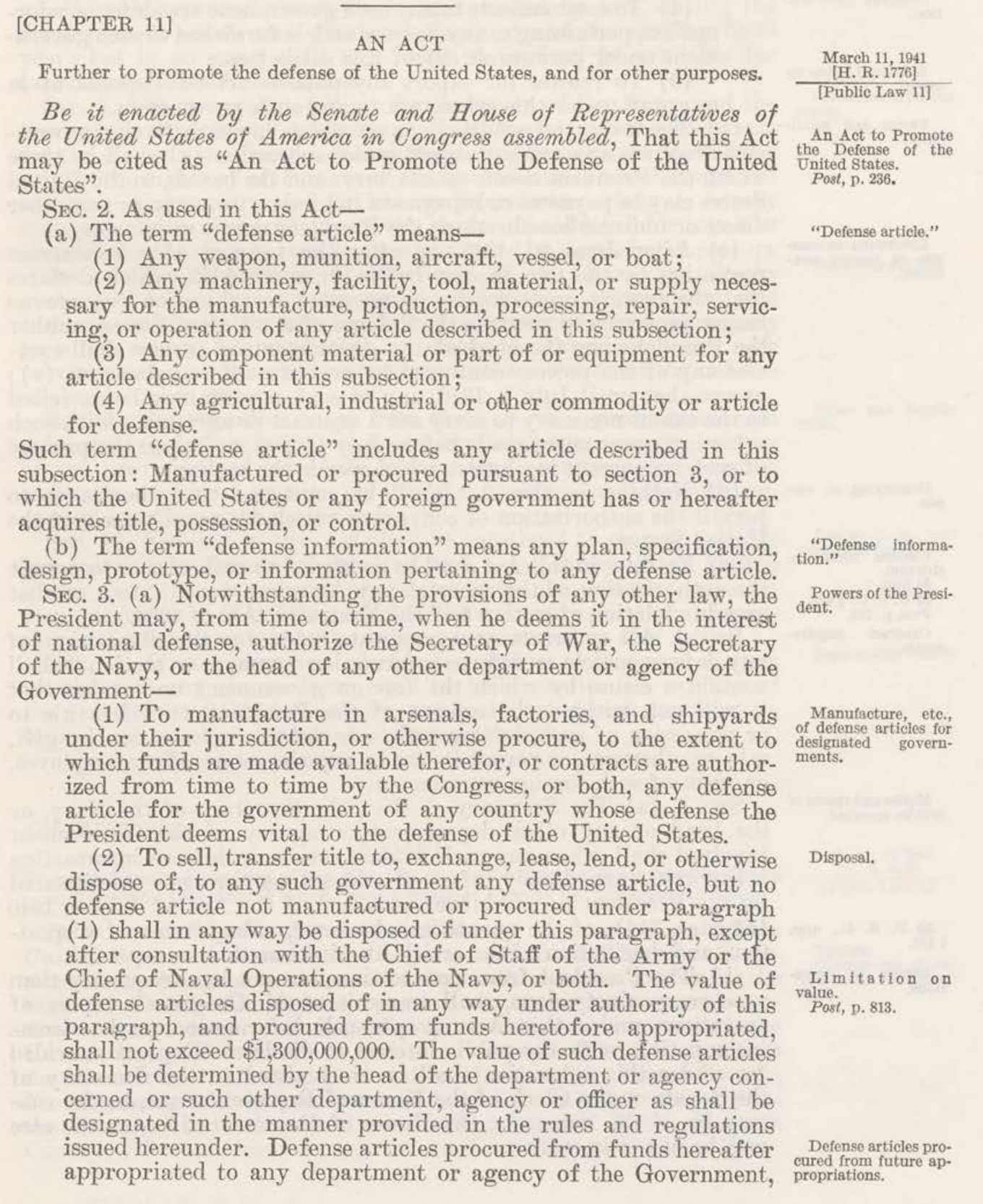 Source exhibit: Lend-Lease Act: opening passage