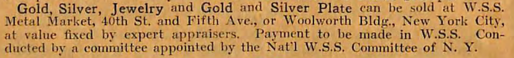 Preserved original paragraph specifying gold and silver appraisal and payment in War Savings stamps