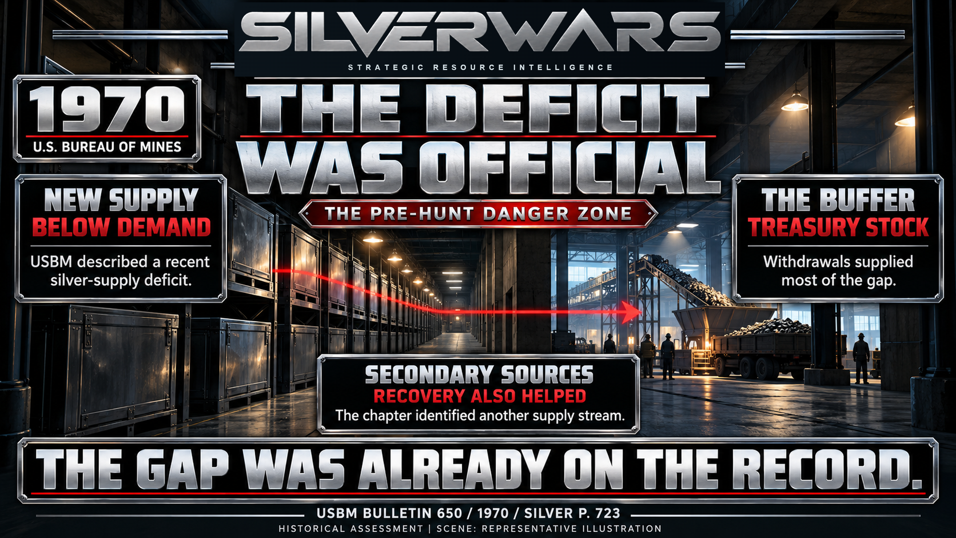 The Deficit Was Official plate describing the Bureau’s historical new-supply deficit and the use of Treasury stocks and secondary supply.